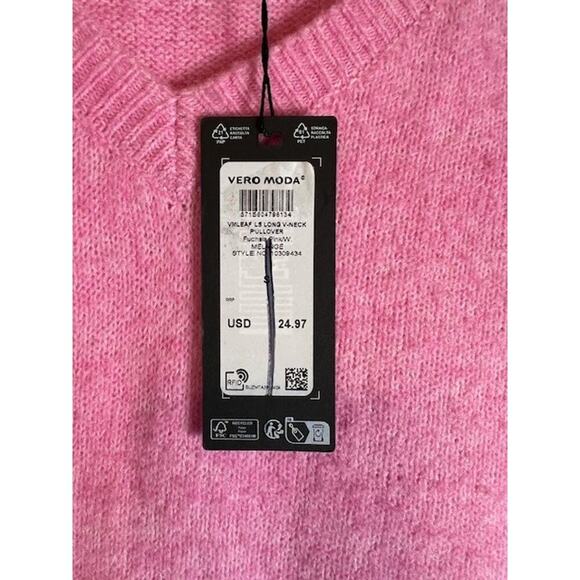Vero Moda Womens Leaf Pink V-Neck Knit Long Sleeve Pullover Sweater S - Picture 3 of 8